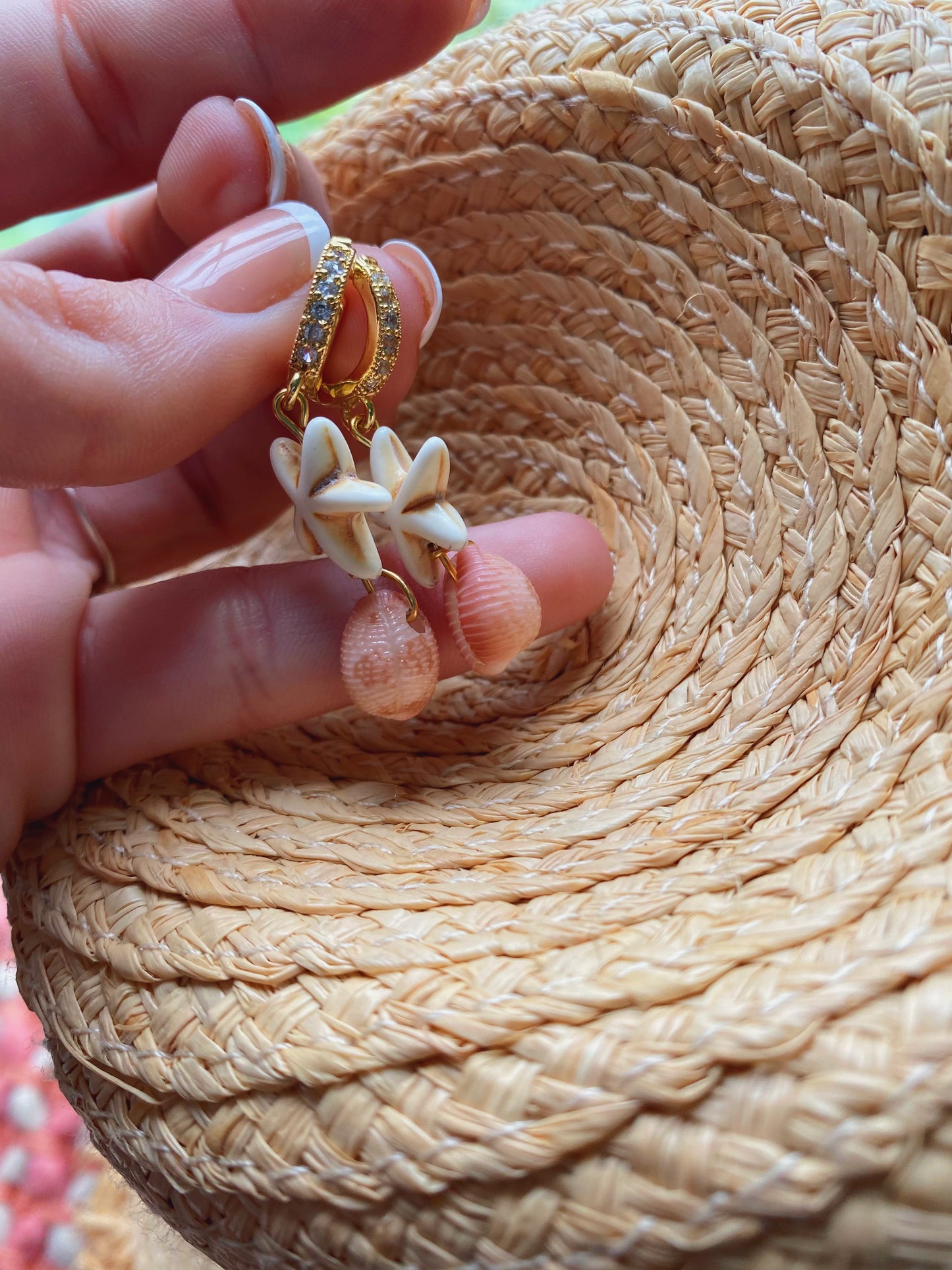 Pink Trivia Shell Huggie Hoops